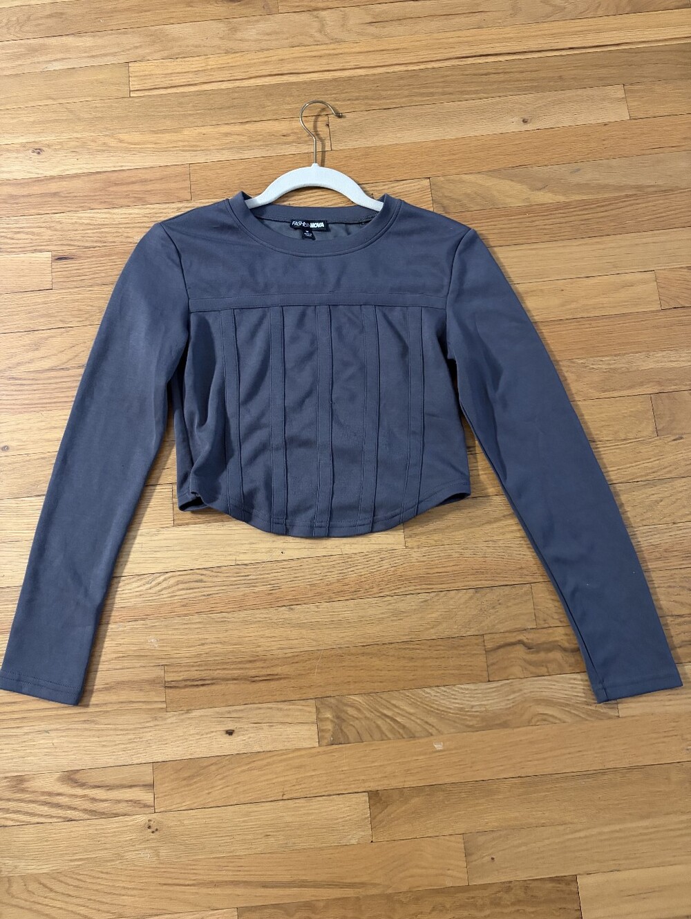 Dark Gray Long-Sleeve Paneled Women's Top